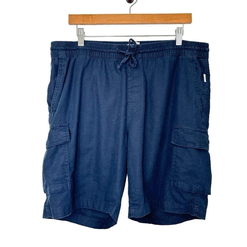 Onia Mens Linen Blend Cargo Shorts Size XL Blue Elastic Drawstring Waist